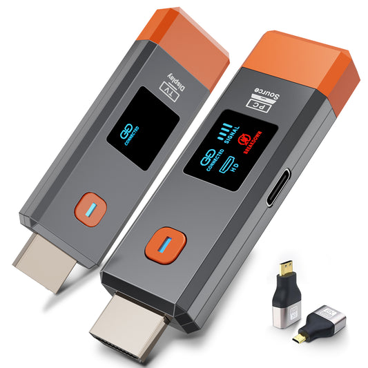 Wireless HDMI Transmitter and Receiver,165ft/50m Wireless HDMI for 4K Decode Input 1080P Output,Plug&Play Portable 2.4G/5.8G for Video and Audio to Monitor from PC/Projector/TV Box,with Display Screen
