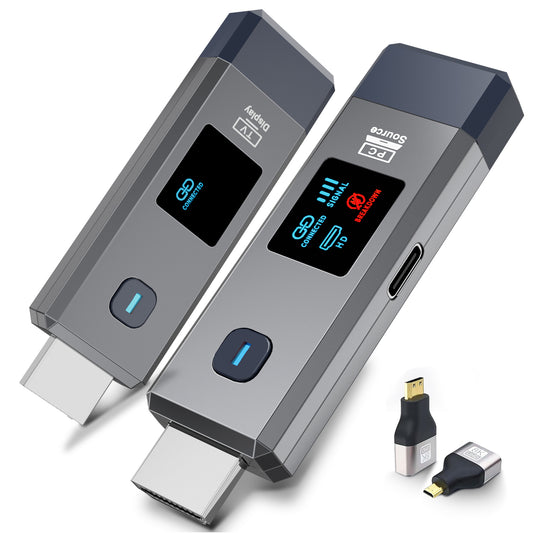 Wireless HDMI Transmitter and Receiver 165ft/50m for 4K Decode Input 1080P Output Plug&Play Portable 2.4G/5.8G for Video and Audio to Monitor from PC/Projector/TV Box, with Display Screen