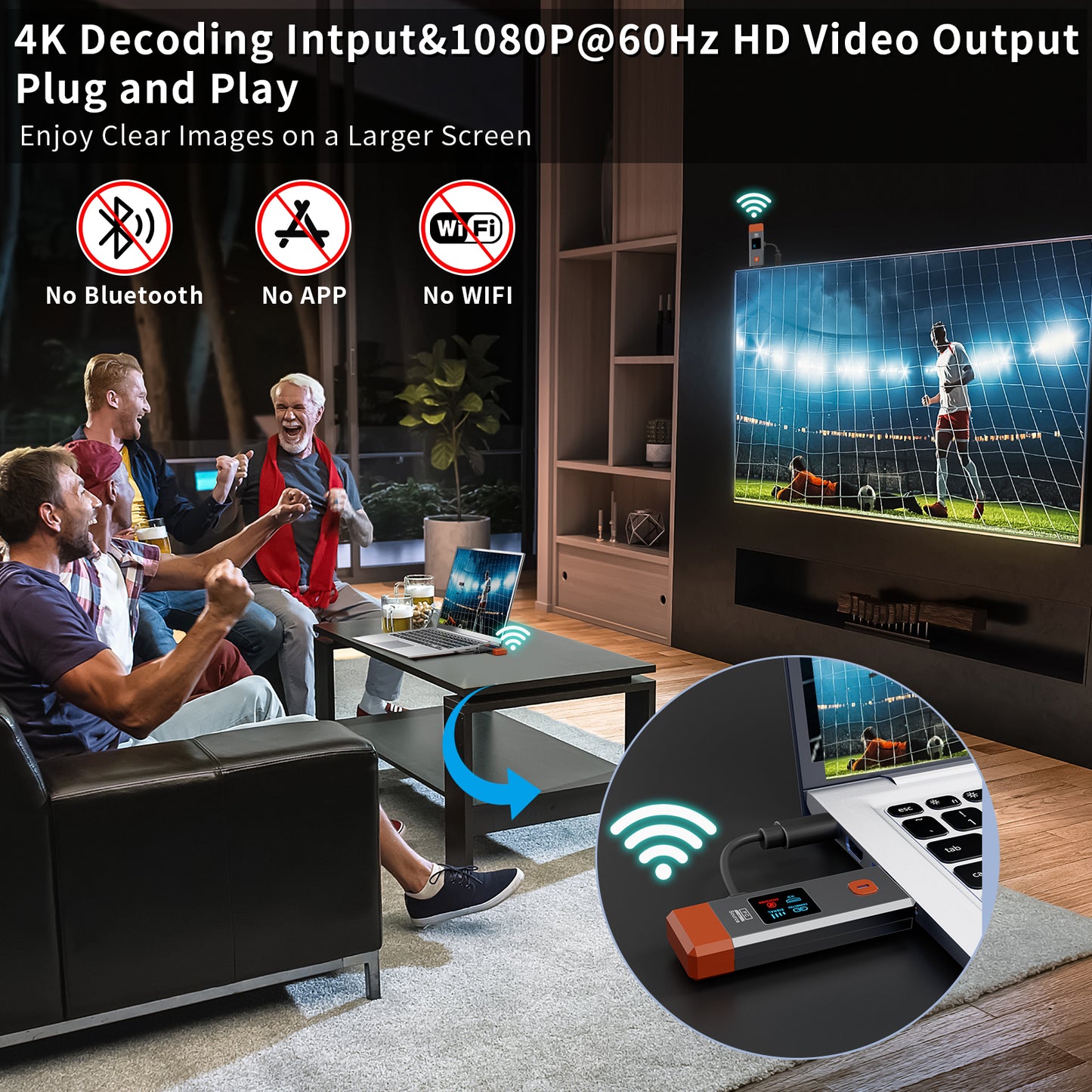 Wireless HDMI Transmitter and Receiver,165ft/50m Wireless HDMI for 4K Decode Input 1080P Output,Plug&Play Portable 2.4G/5.8G for Video and Audio to Monitor from PC/Projector/TV Box,with Display Screen